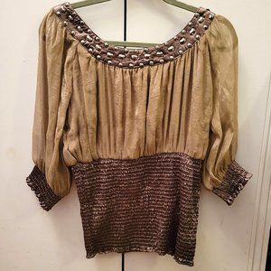 Minx Semi-Sheer Bronze/Brown Embellished Top - S